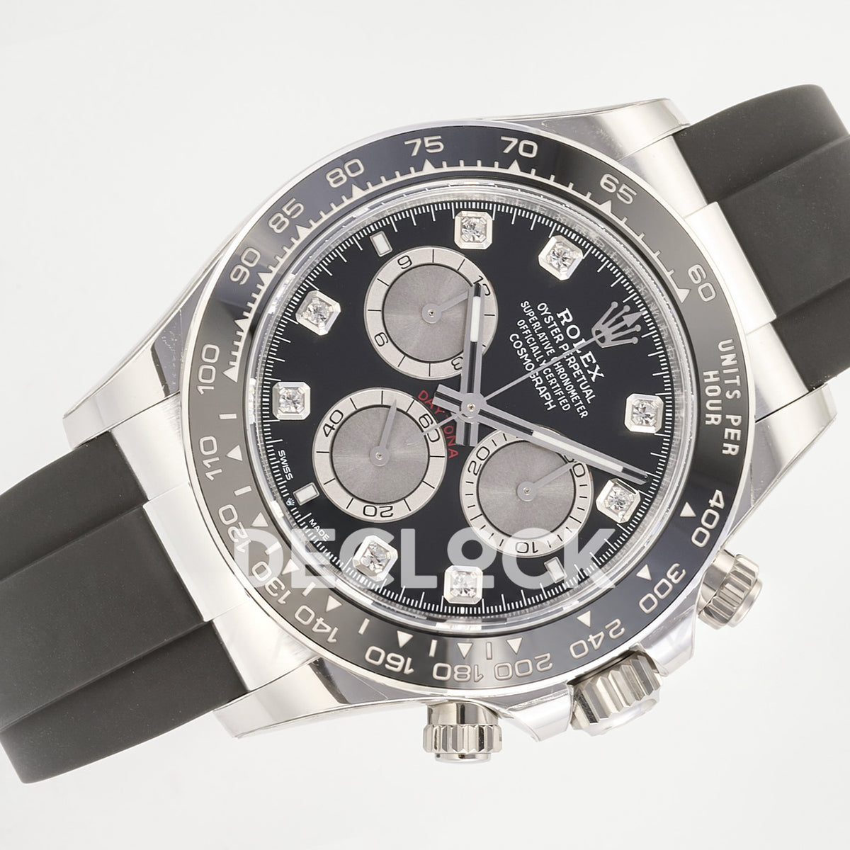 Rolex Daytona 126519 ARF replica - horizontal front view with black Oysterflex strap