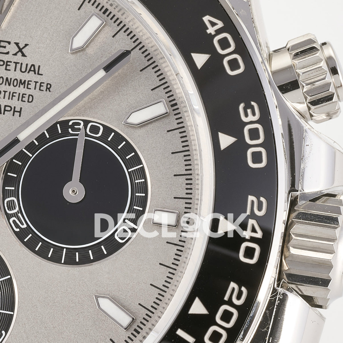 Rolex Daytona 126519 ARF replica - winding crown, pushers and dial minute markers