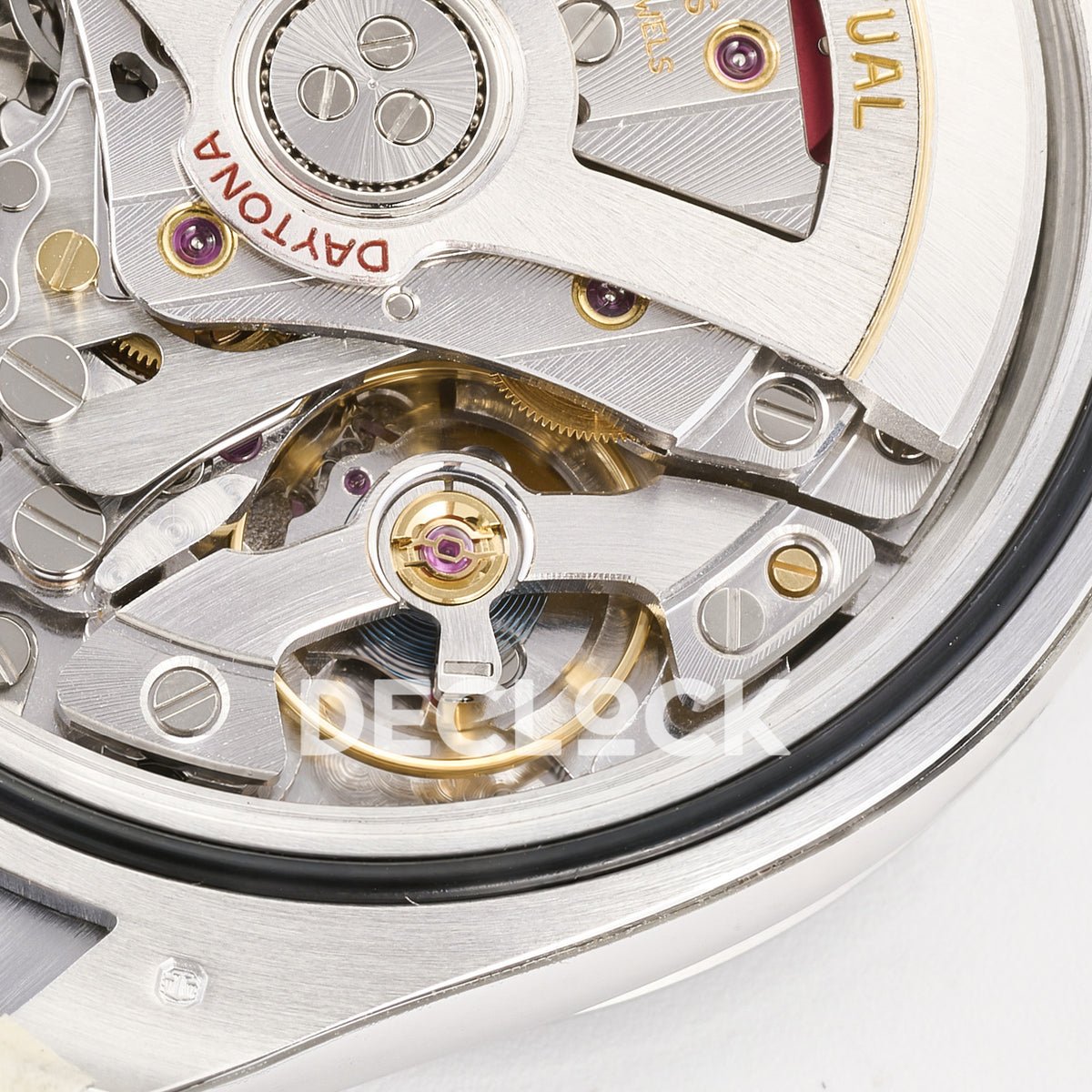 Rolex Daytona 126519 ARF replica - balance wheel and movement bridge close-up