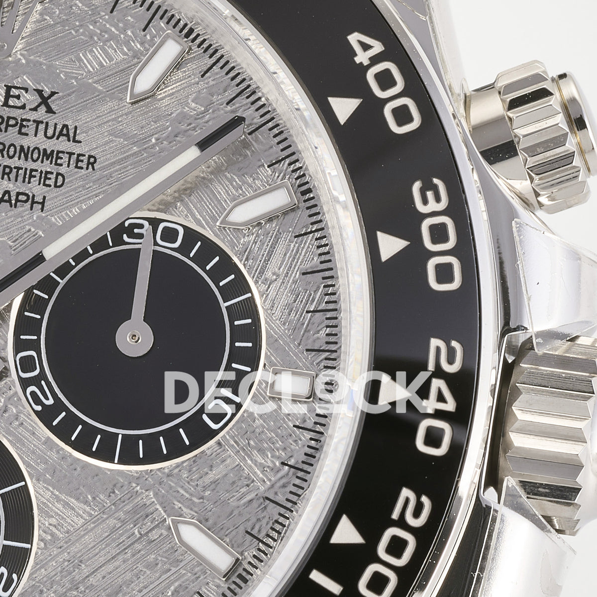 Rolex Daytona 126519 ARF replica - winding crown, pushers and dial minute markers