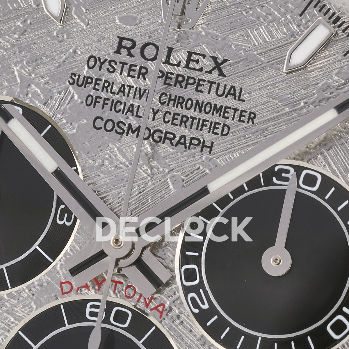Rolex Daytona 126519 ARF replica - original grey meteorite-pattern dial, black chronograph counters, silver hands and luminous baton markers, black ceramic tachymeter bezel and black Oysterflex strap
