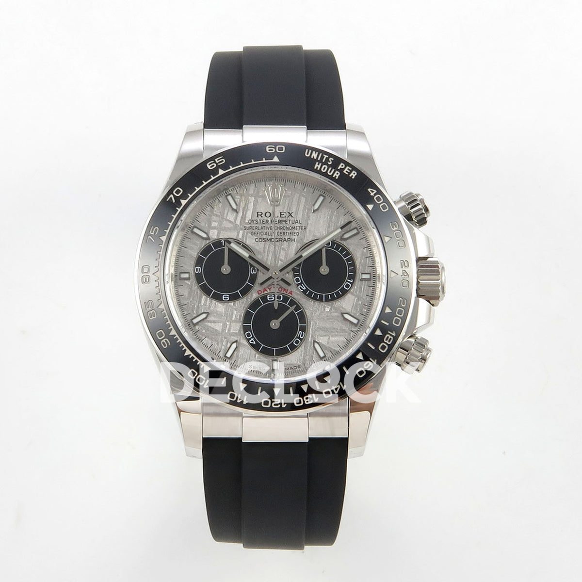 Rolex Daytona 126519 Clean Plus replica - front view of meteorite-style dial and Oysterflex strap
