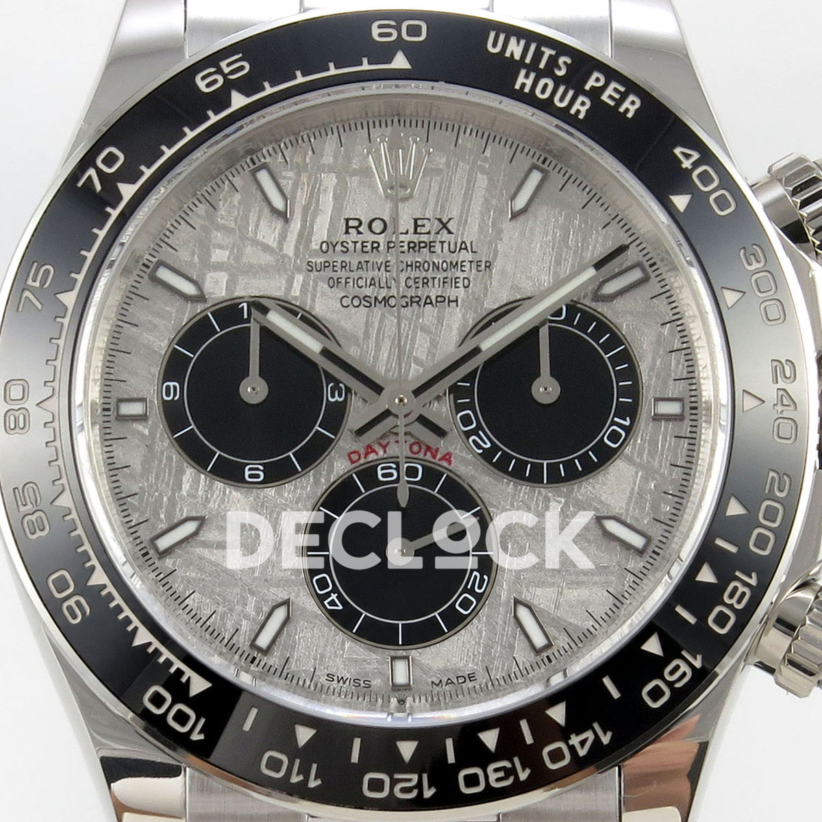 Rolex Daytona 126519 Clean Plus replica - meteorite-style dial and black chronograph subdials close-up