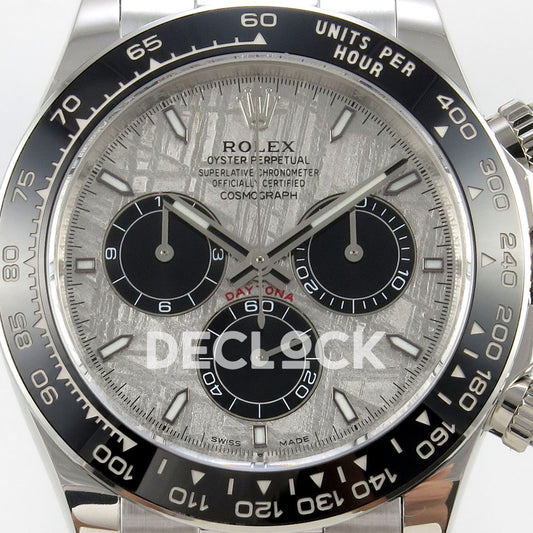 Rolex Daytona 126519 Clean Plus replica - meteorite-style dial and black chronograph subdials close-up