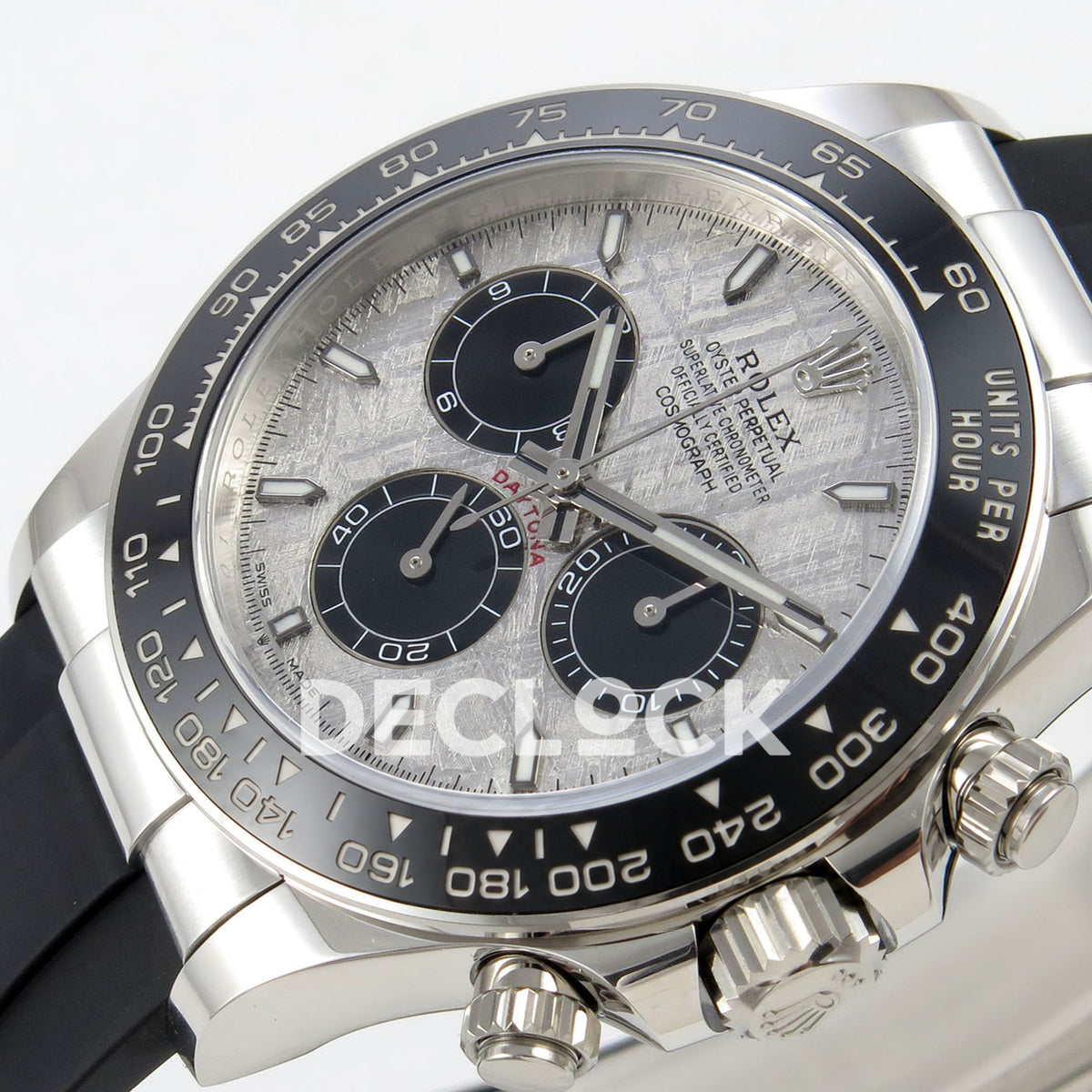 Rolex Daytona 126519 Clean Plus replica - meteorite-style dial and ceramic tachymeter bezel detail