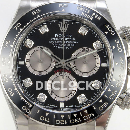 Rolex Daytona 126519 VF replica - black dial with silver chronograph counters and decorative stone hour markers