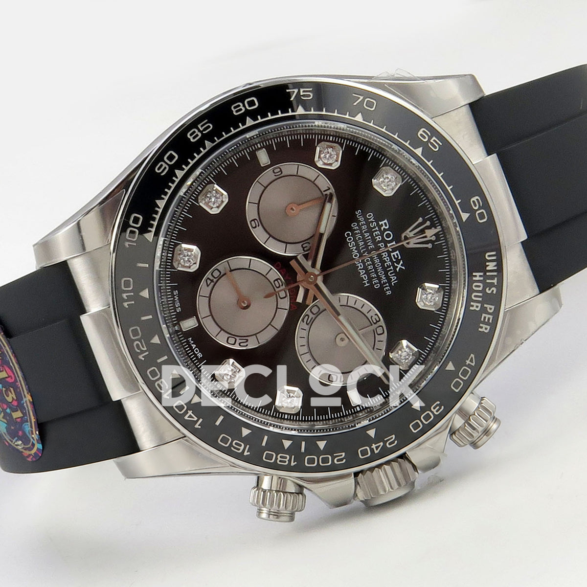 Rolex Daytona 126519 VF replica - horizontal front view with black Oysterflex strap