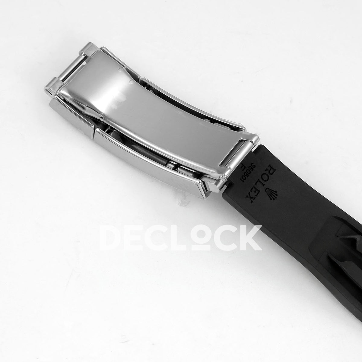 Rolex Daytona 126519 VF replica - inside folding clasp and original Rolex-marked black rubber strap