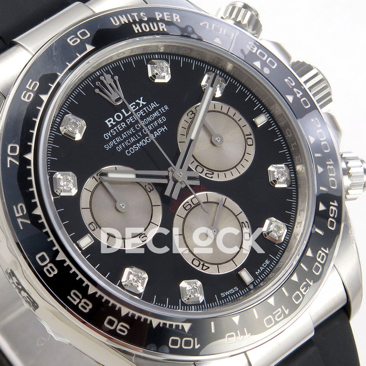 Rolex Daytona 126519 VSF replica - angled black and silver dial with gem-style hour markers