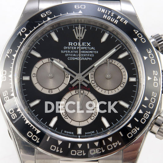 Rolex Daytona 126519 VSF replica - black dial and silver-tone chronograph subdials close-up