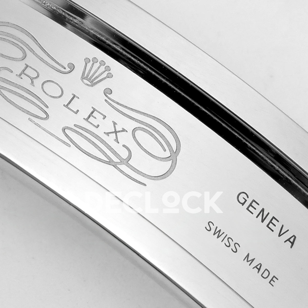 Rolex Daytona 126519 WF JH4131 black silver dial white-gold-style replica - Rolex and Geneva Swiss Made clasp engravings close-up