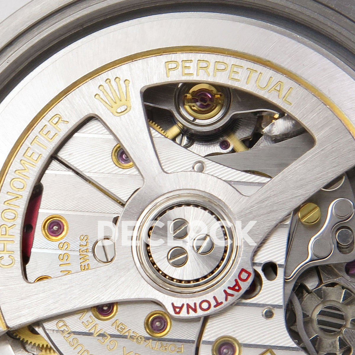 Rolex Daytona 126519 WF JH4131 black silver dial white-gold-style replica - JH4131 winding rotor and chronometer engravings close-up