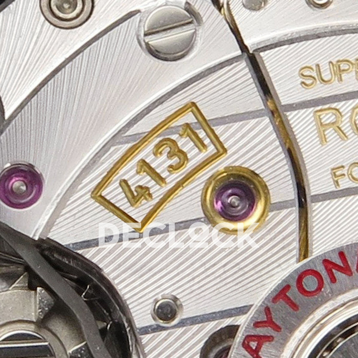 Rolex Daytona 126519 WF JH4131 black silver dial white-gold-style replica - 4131 calibre marking and movement details close-up