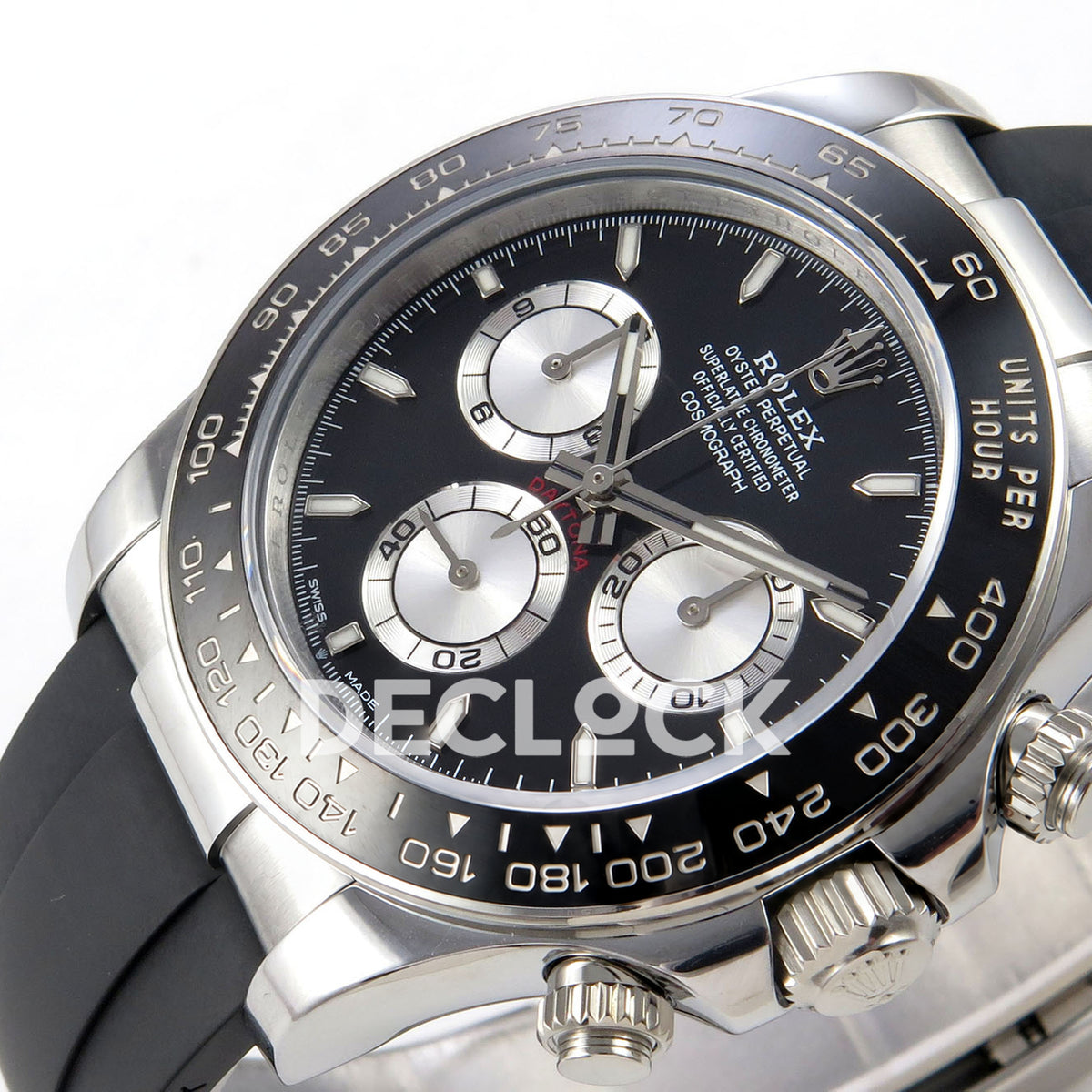 Rolex Daytona 126519 ZF replica - dial, luminous hour markers and black ceramic bezel detail