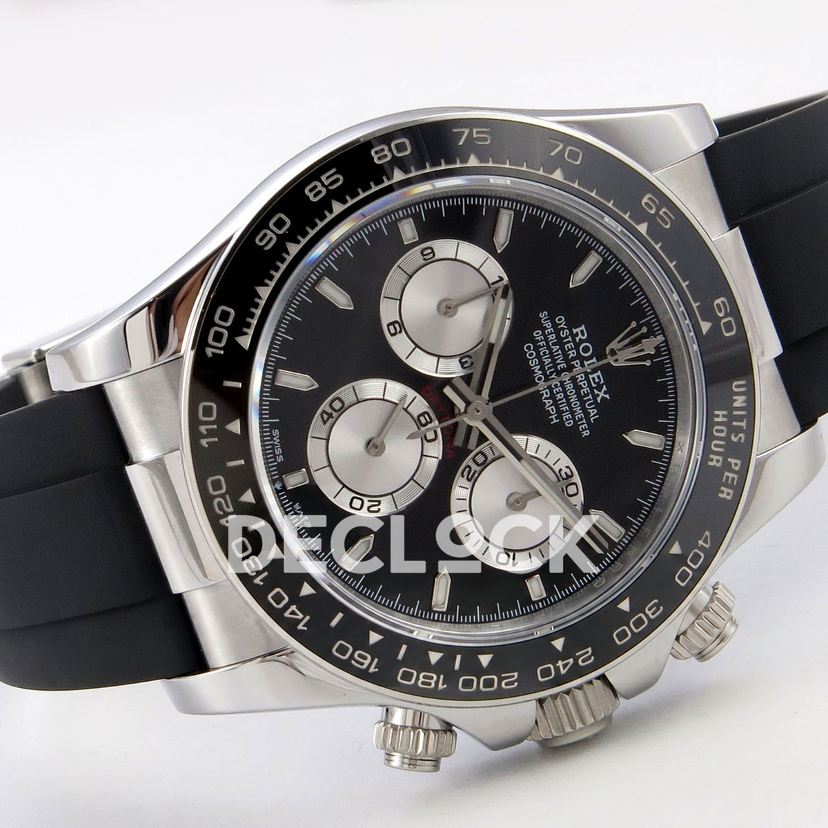 Rolex Daytona 126519 ZF replica - horizontal front view and rubber strap