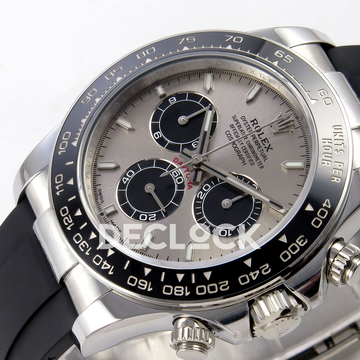Rolex Daytona 126519 ZF replica - dial, luminous hour markers and black ceramic bezel detail