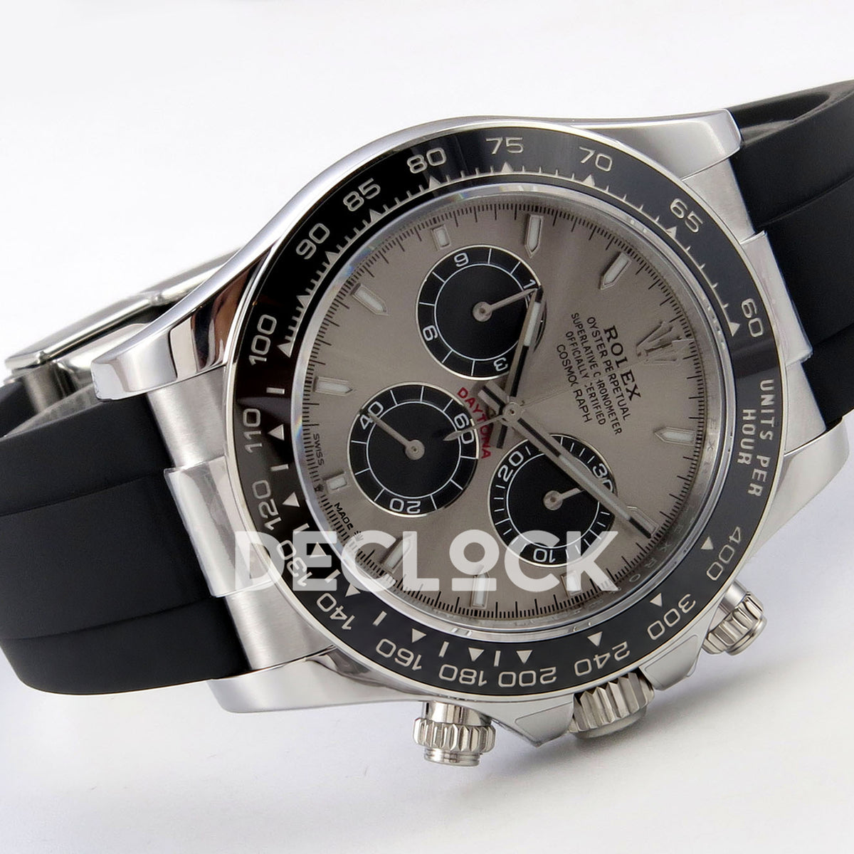 Rolex Daytona 126519 ZF replica - horizontal front view and rubber strap