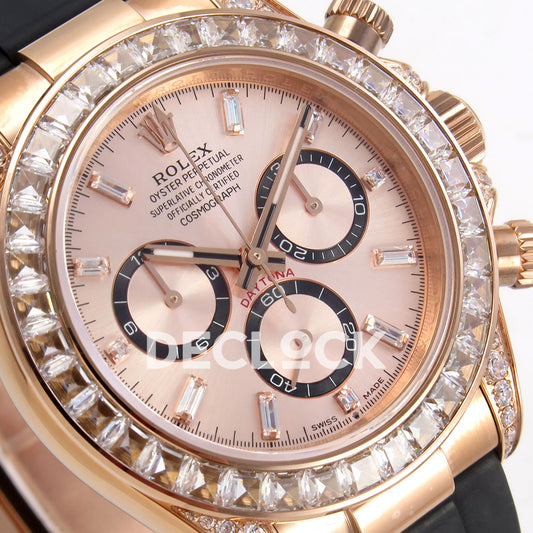 Rolex Daytona 126535TBR QF replica - angled rose-gold dial and clear baguette hour markers