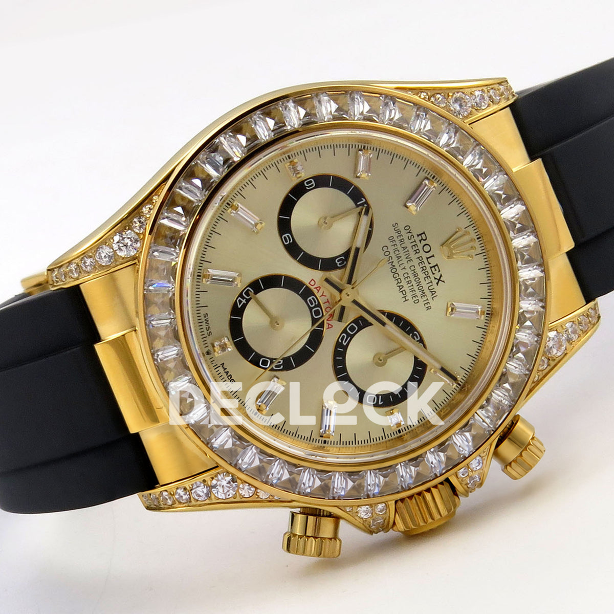 Rolex Daytona 126538TBR QF replica - horizontal front view with black Oysterflex strap