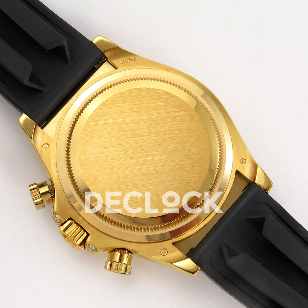 Rolex Daytona 126538TBR QF replica - closed yellow-gold-finish caseback with original Au750 case marking