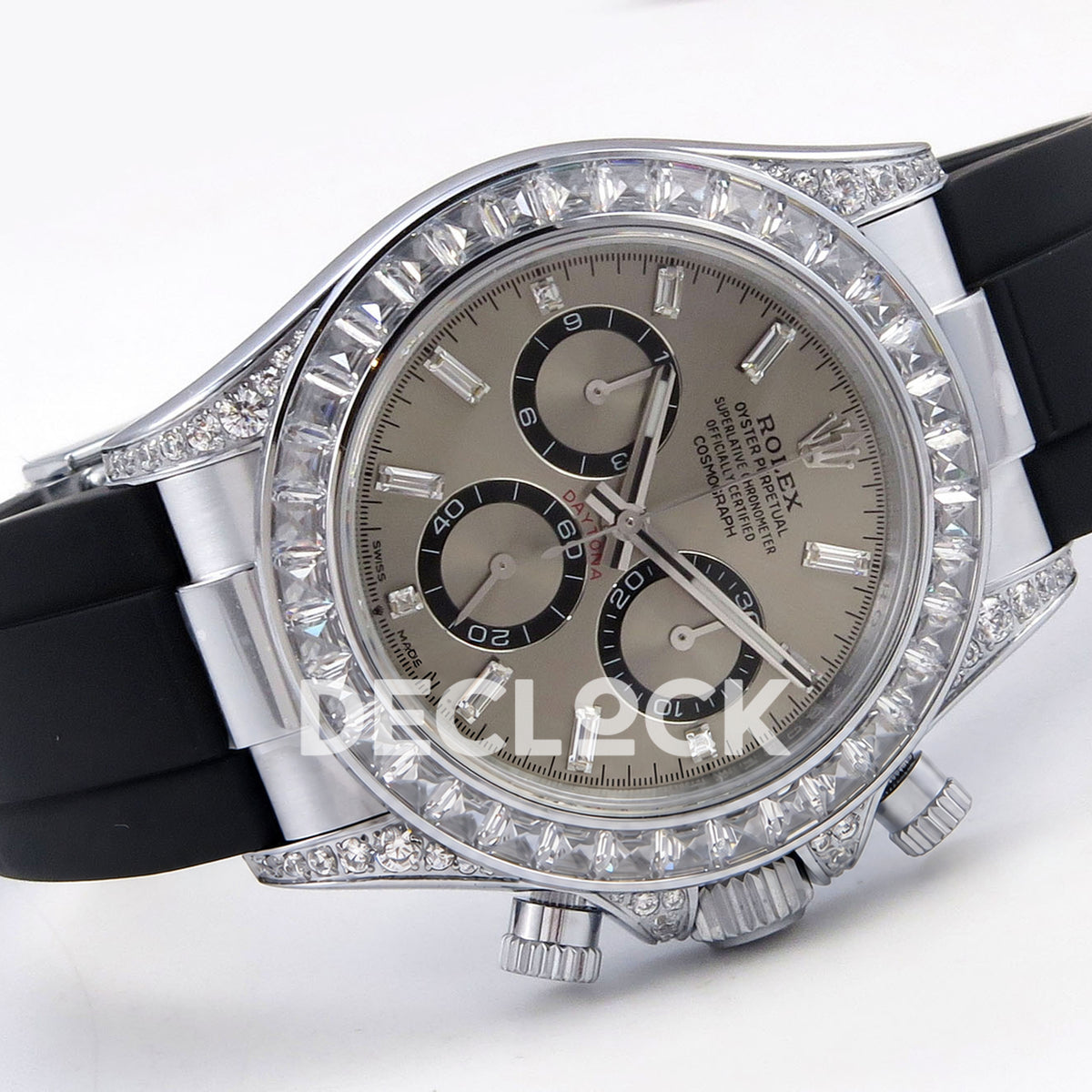 Rolex Daytona 126539TBR QF replica - horizontal front view with black Oysterflex strap