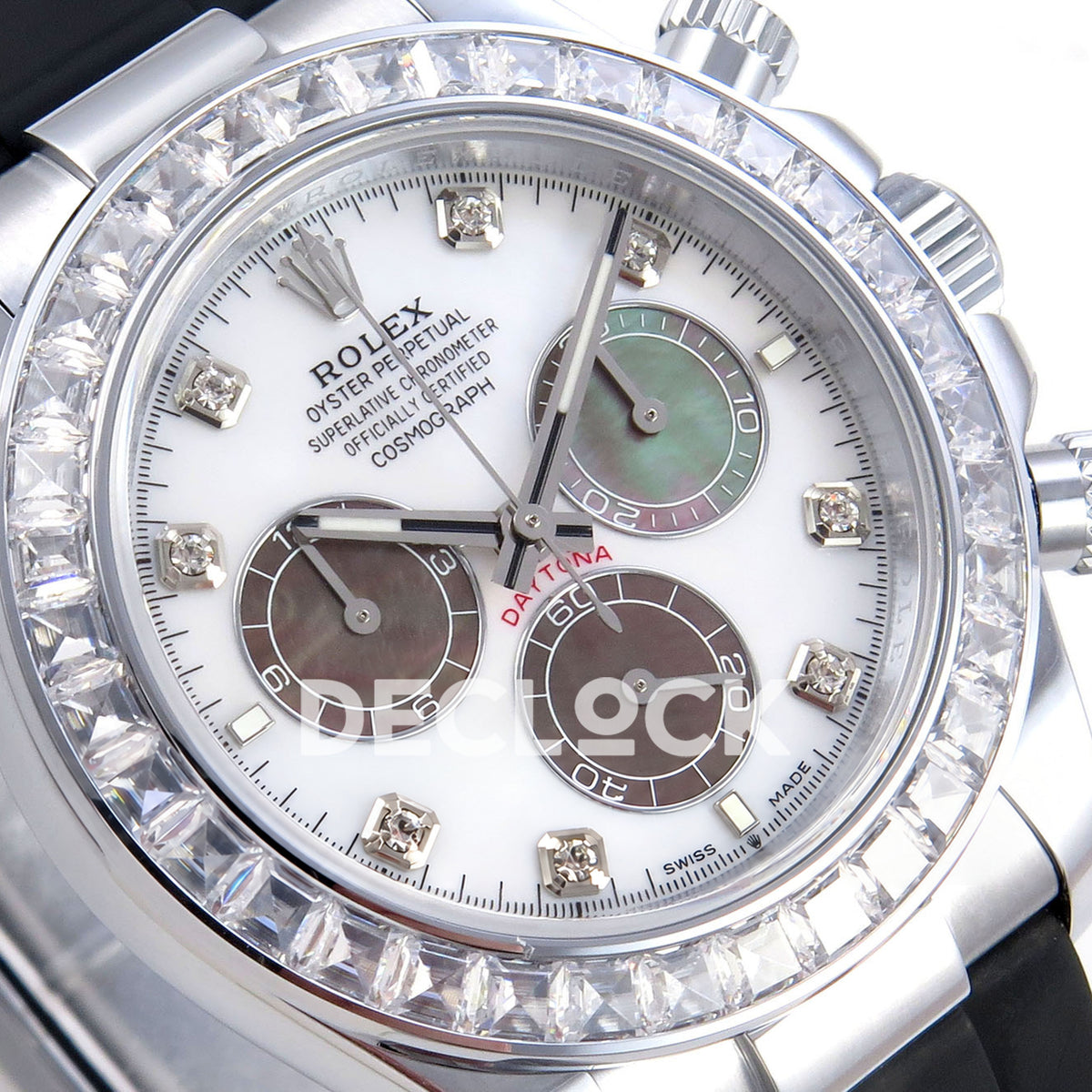 Rolex Daytona 126539TBR QF replica - angled white mother-of-pearl dial and round stone hour markers
