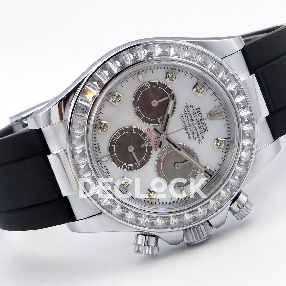 Rolex Daytona 126539TBR QF replica - horizontal front view with black Oysterflex strap