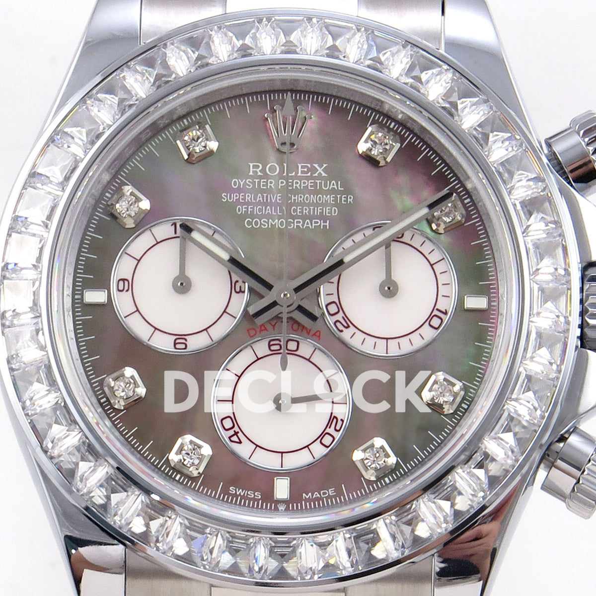 Rolex Daytona 126599TBR QF replica - mother-of-pearl dial with white burgundy-marked subdials close-up