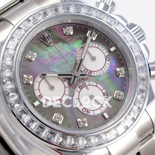 Rolex Daytona 126599TBR QF replica - angled dial and clear stone markers close-up