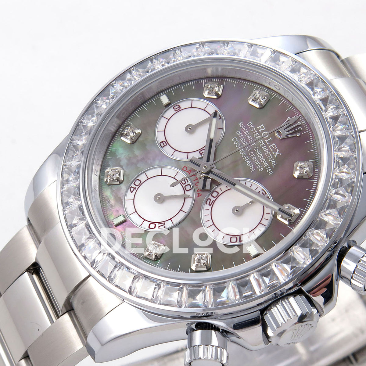 Rolex Daytona 126599TBR QF replica - opposite mother-of-pearl dial close-up and polished steel lugs
