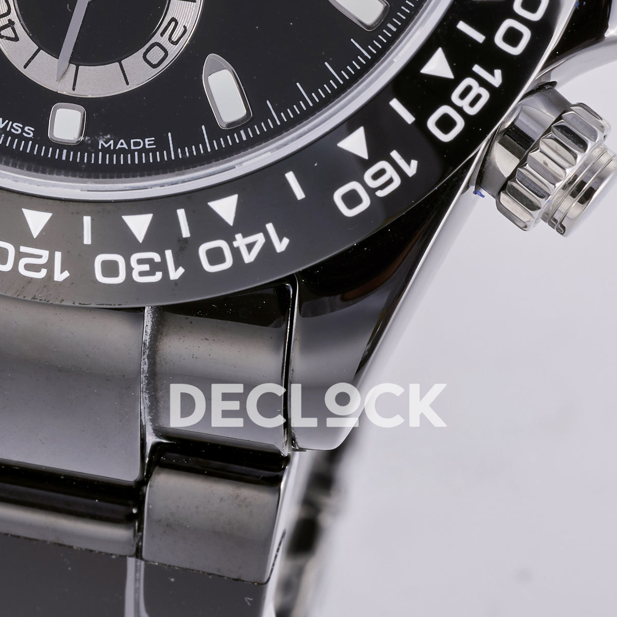 Rolex Daytona ADGF replica - black ceramic tachymeter bezel, lower lugs and bracelet detail
