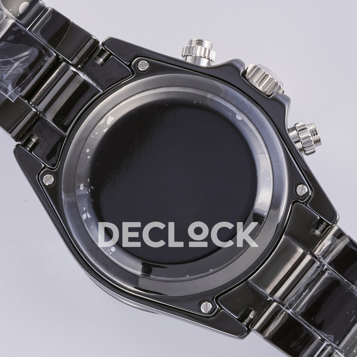Rolex Daytona ADGF replica - plain black ceramic caseback with four silver screws and original protective wrap