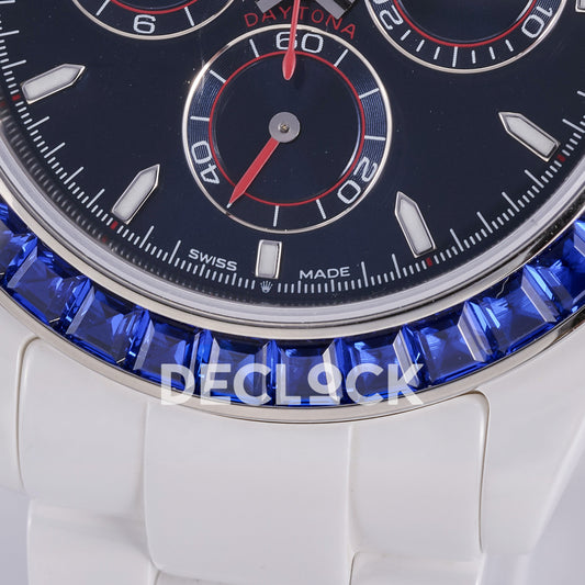 Rolex Daytona ADGF replica - original Swiss Made printing and coronet, white six-hour marker, red running-seconds hand and blue bezel facets