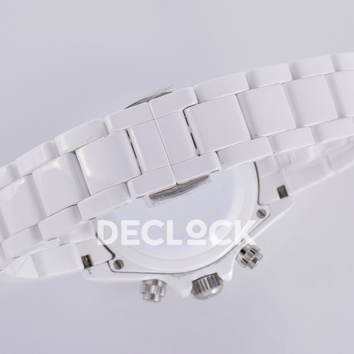 Rolex Daytona ADGF replica - closed white ceramic bracelet and blank white caseback overview
