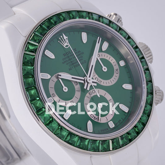 Rolex Daytona AET ADGF replica - opposite angled green AET dial with silver chronograph rings and white luminous markers