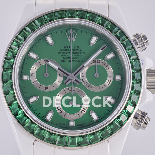 Rolex Daytona AET ADGF replica - original green AET Remould dial, silver chronograph rings, green gem bezel and white ceramic case