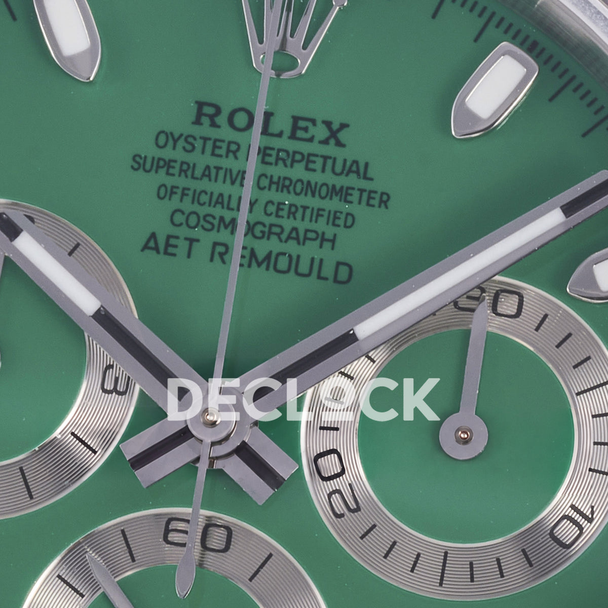 Rolex Daytona AET ADGF replica - original green AET Remould dial, silver chronograph rings, green gem bezel and white ceramic case