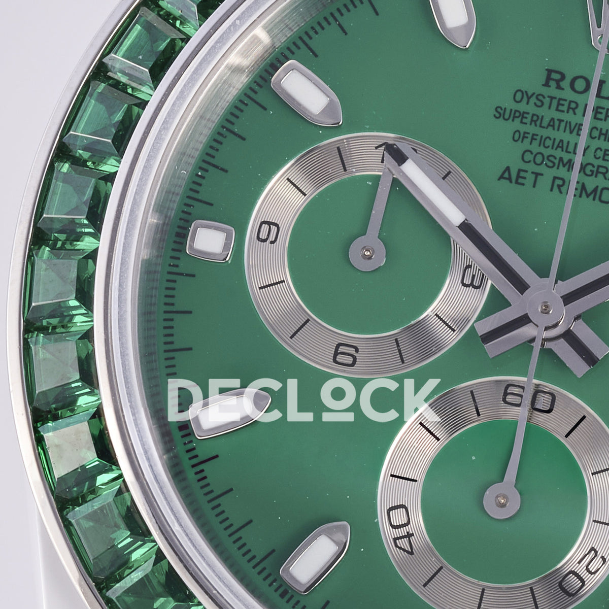 Rolex Daytona AET ADGF replica - original green AET Remould dial, silver chronograph rings, green gem bezel and white ceramic case
