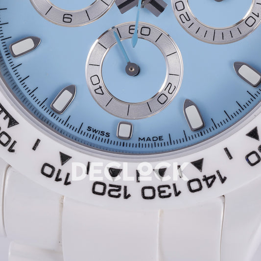 Rolex Daytona ADGF replica - original Swiss Made printing, blue running-seconds hand, silver counter ring and white tachymeter bezel detail