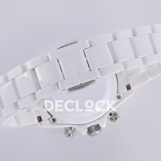 Rolex Daytona ADGF replica - closed white ceramic bracelet and blank white caseback overview