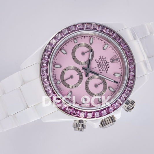 Rolex Daytona ADGF replica - pink dial and pink faceted bezel with white ceramic bracelet
