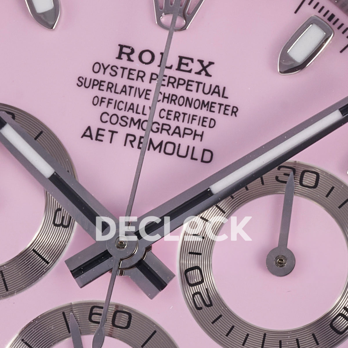 Rolex Daytona ADGF replica - original pink AET Remould dial, silver chronograph rings, pink faceted gem bezel and white ceramic case