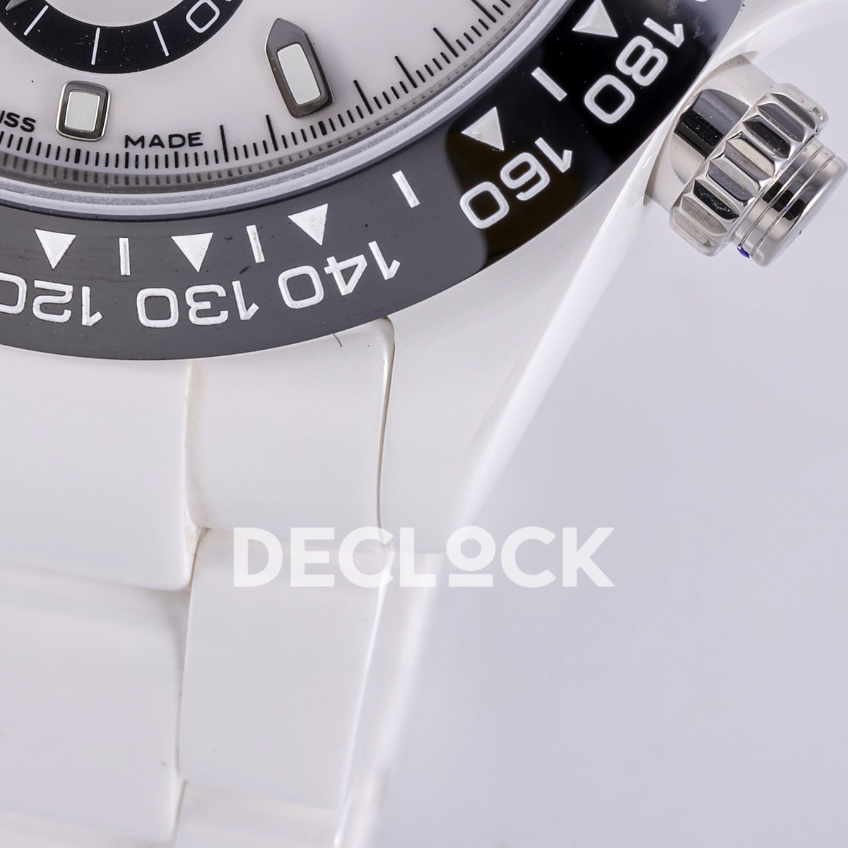Rolex Daytona ADGF replica - black ceramic tachymeter bezel, white ceramic lower lugs and bracelet detail
