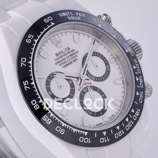 Rolex Daytona ADGF replica - original white AET dial, black chronograph counter rings, silver hands and hour markers, black tachymeter bezel and white ceramic case