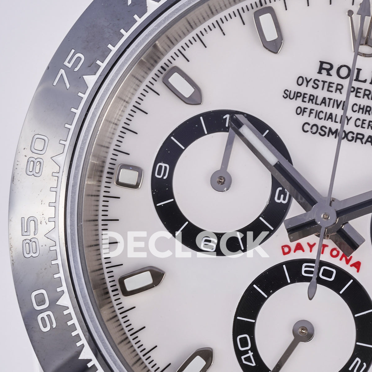 Rolex Daytona ADGF replica - original white AET dial, black chronograph counter rings, silver hands and hour markers, black tachymeter bezel and white ceramic case