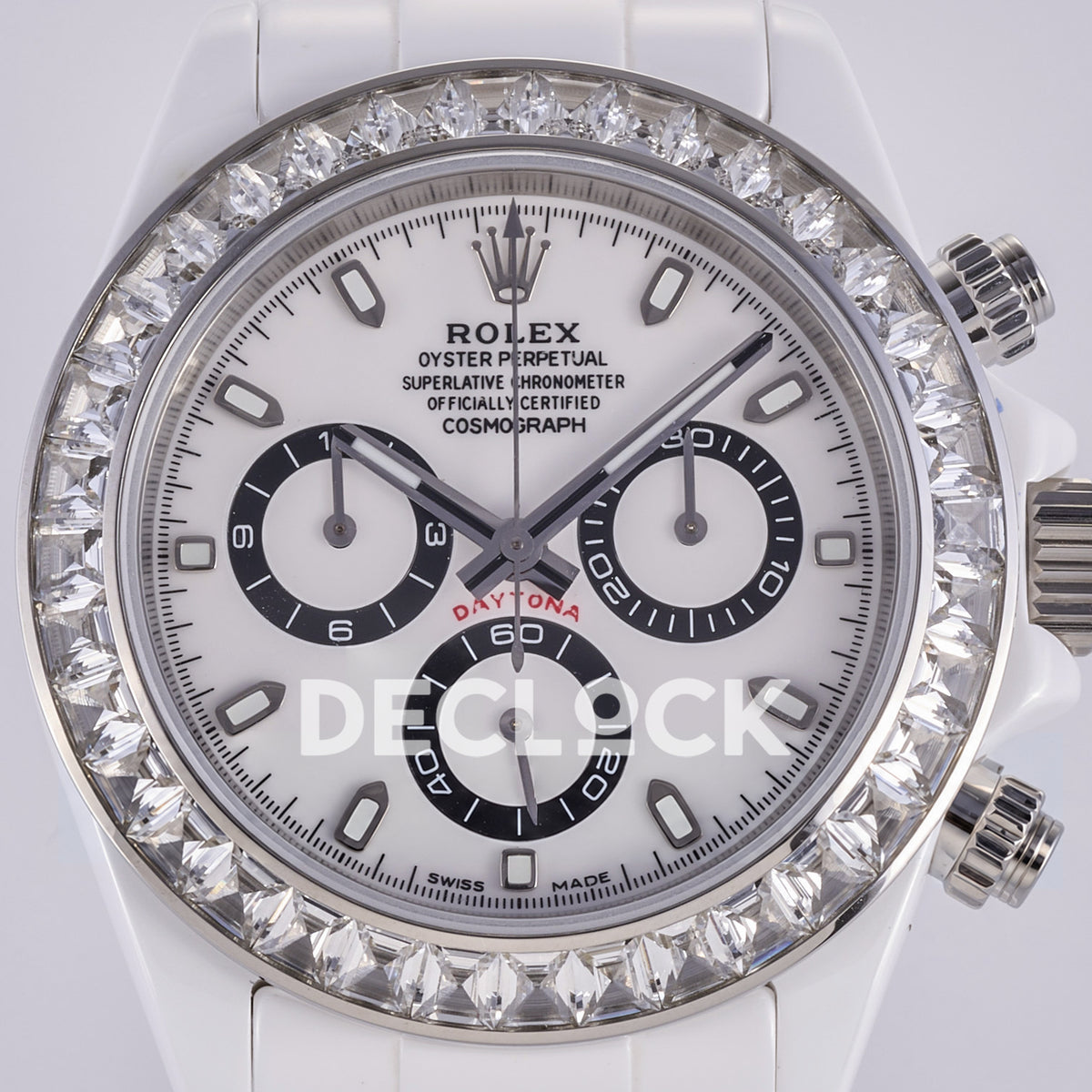 Rolex Daytona ADGF replica - white Daytona dial with red Daytona text, black chronograph rings and original silver hands