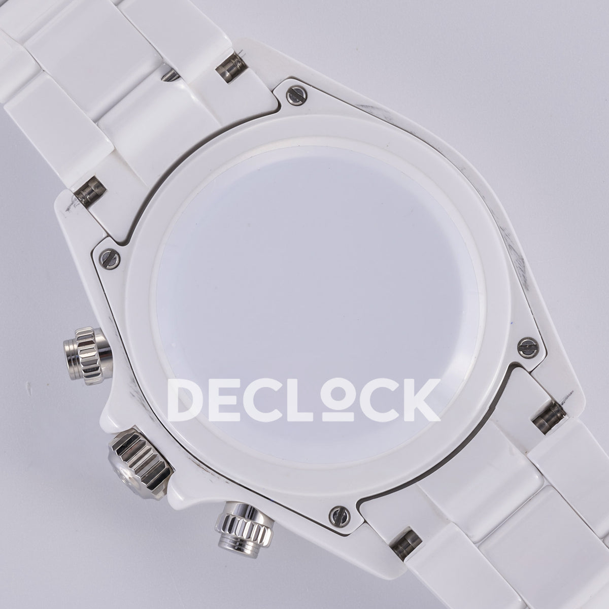 Rolex Daytona ADGF replica - blank white caseback, retaining screws and original surface marks