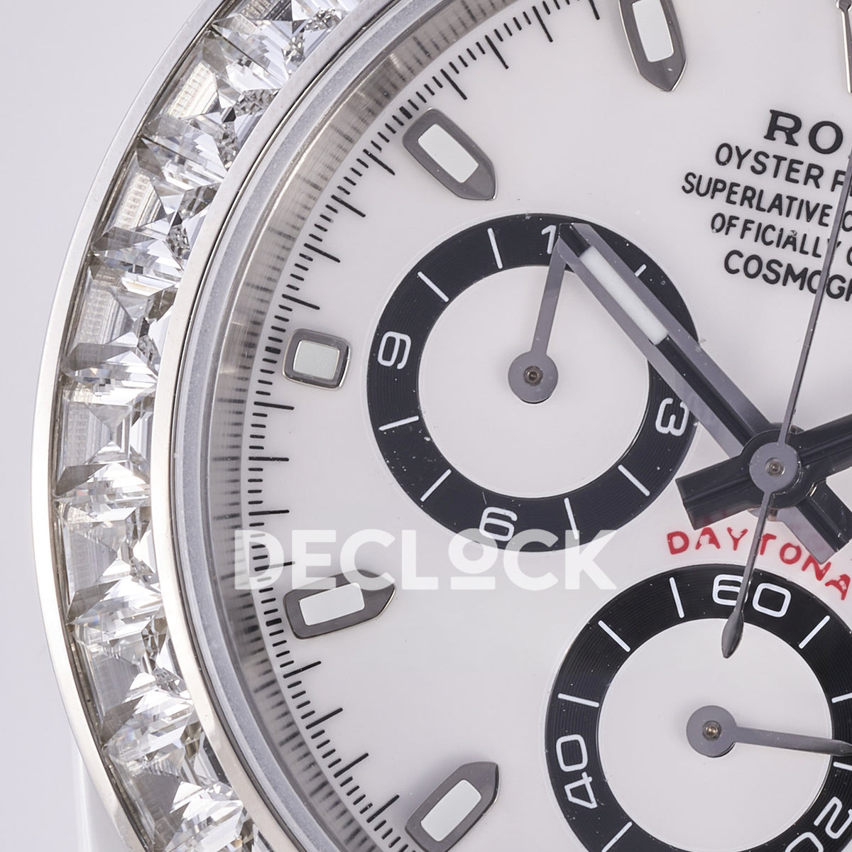 Rolex Daytona ADGF replica - original white AET Daytona dial, black chronograph rings, clear gem bezel and white ceramic case