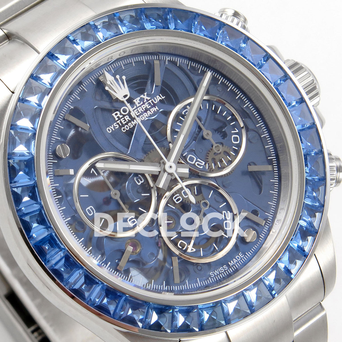 Rolex Daytona Arolla SONIC blue skeleton SA4130 replica - angled dial close up