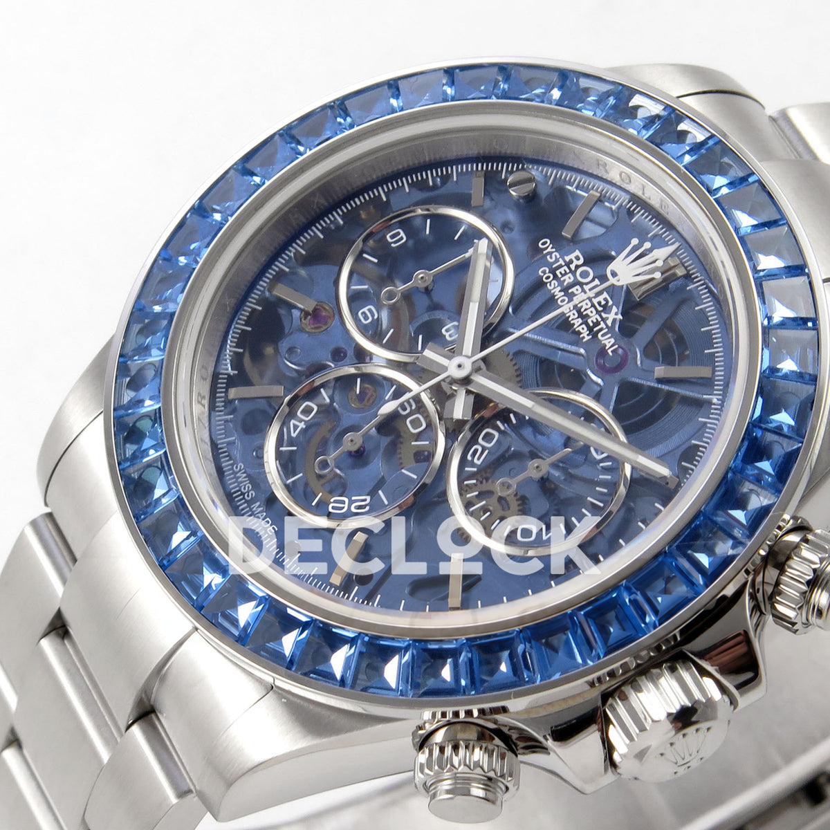 Rolex Daytona Arolla SONIC blue skeleton SA4130 replica - left dial detail